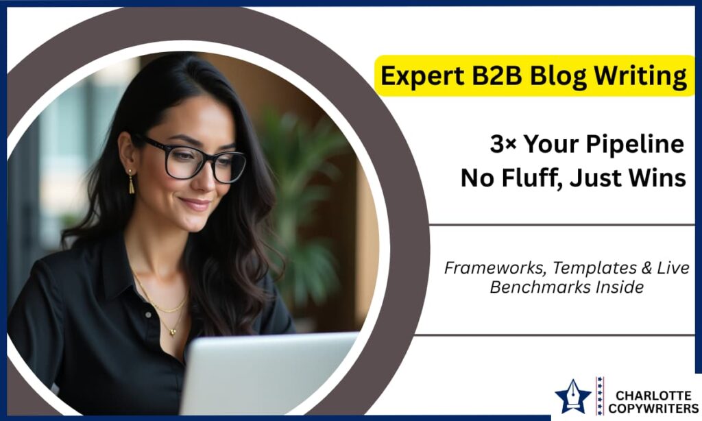 Expert B2B Blog Writing Guidelines banner with headline 'B2B Blog Writing Guidelines That 3× Your Pipeline — No Fluff, Just Wins